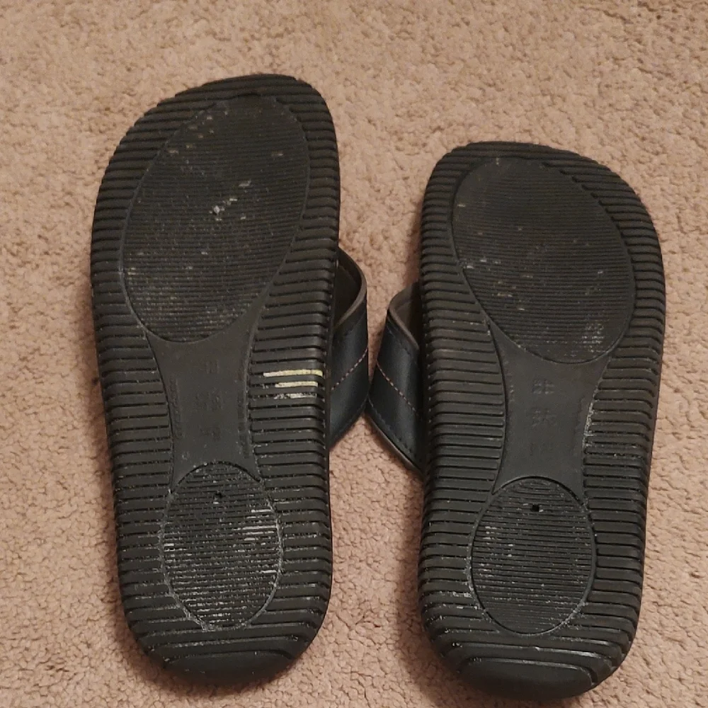 George Men's Black and Brown Sandals with Orange Accent